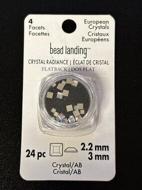 Bead Landing European Crystal Flatback 24pc 2.2–3mm Crystal AB 4 Facets Rhinesto